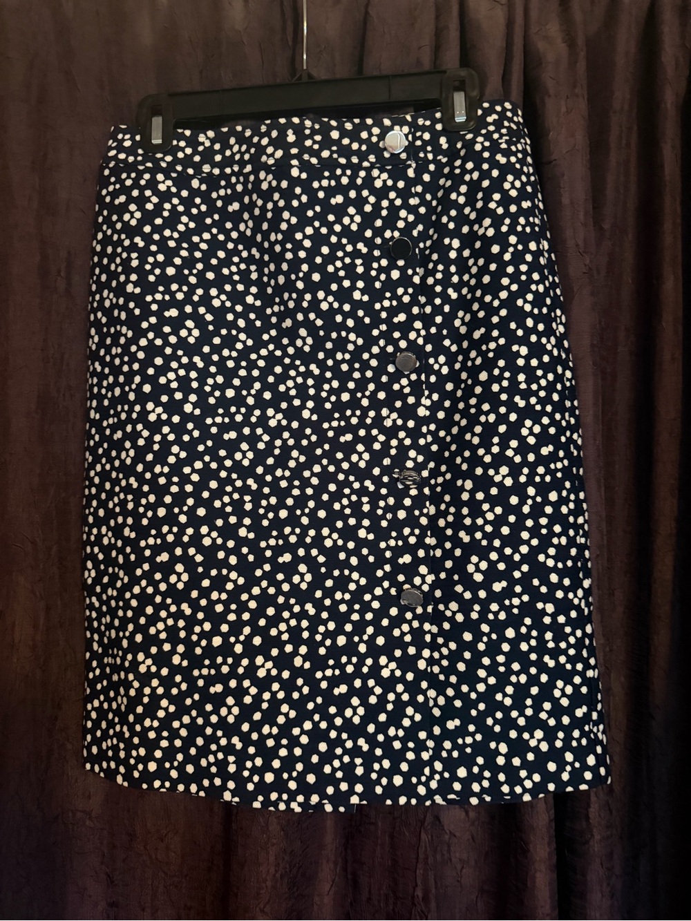 Talbots Navy and White Dot Button-Front A-Line Skirt